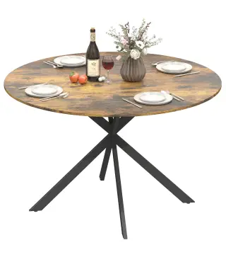 Mesa de comedor redonda para 4 personas, mesa de cocina estilo industrial con patas de acero, para comedor, cocina, Marrón rústi