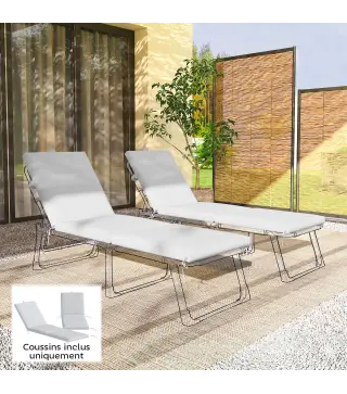 Lote de 2 cojines para tumbona con 5 correas y asa integrada, para playa balcón jardín, 182x53x6cm, Gris Claro