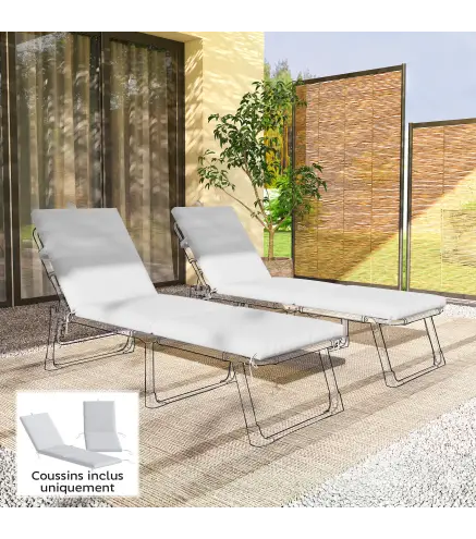 Lote de 2 cojines para tumbona con 5 correas y asa integrada, para playa balcón jardín, 182x53x6cm, Gris Claro