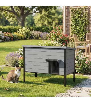 Casa para gatos resistente a la intemperie con techo abatible, suelo extraíble y entrada para 1-2 gatos hasta 12 kg 85x55x70 cm
