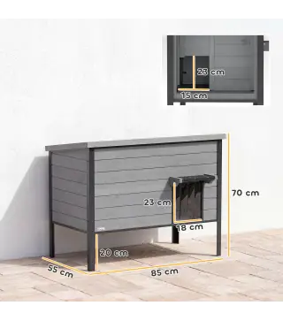 Casa para gatos resistente a la intemperie con techo abatible, suelo extraíble y entrada para 1-2 gatos hasta 12 kg 85x55x70 cm