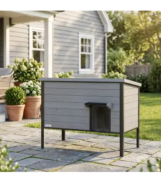 Casa para gatos resistente a la intemperie con techo abatible, suelo extraíble y entrada para 1-2 gatos hasta 12 kg 85x55x70 cm