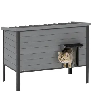 Casa para gatos resistente a la intemperie con techo abatible, suelo extraíble y entrada para 1-2 gatos hasta 12 kg 85x55x70 cm