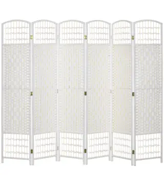 Biombo Separador de Ambientes de 6 Paneles Plegable de Cuerda de Papel 160x170cm Decoración para Dormitorio Blanco