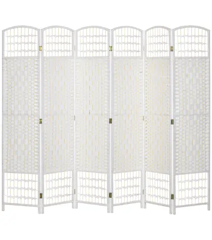 Biombo Separador de Ambientes de 6 Paneles Plegable de Cuerda de Papel 160x170cm Decoración para Dormitorio Blanco