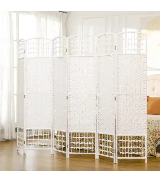 Biombo Separador de Ambientes de 6 Paneles Plegable de Cuerda de Papel 160x170cm Decoración para Dormitorio Blanco