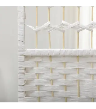 Biombo Separador de Ambientes de 6 Paneles Plegable de Cuerda de Papel 160x170cm Decoración para Dormitorio Blanco