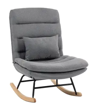 Mecedora Tapizado de Lino con Cojín Lumbar Respaldo Alto Asiento Amplio Doble Capa Gris Claro