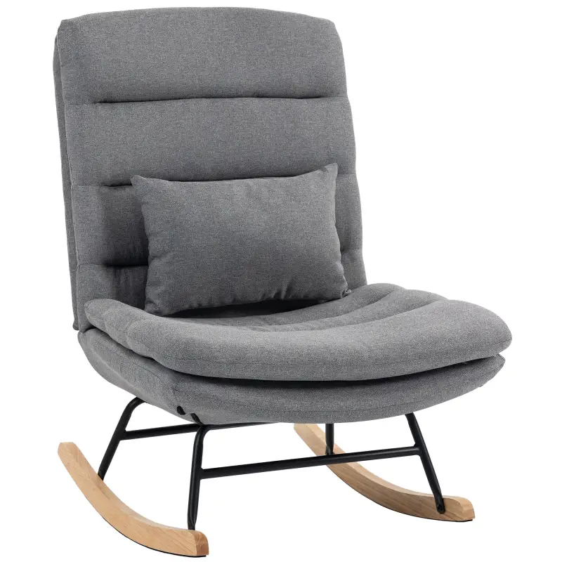 Mecedora Tapizado de Lino con Cojín Lumbar Respaldo Alto Asiento Amplio Doble Capa Gris Claro Mecedora Tapizado de Lino con Cojín Lumbar Respaldo Alto Asiento Amplio Doble Capa Gris Claro