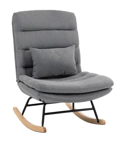 Mecedora Tapizado de Lino con Cojín Lumbar Respaldo Alto Asiento Amplio Doble Capa Gris Claro