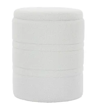 Puff de Almacenaje 33 L de Borreguito con Tapa Reversible Taburete Almacenaje Redondo para Salón Dormitorio Blanco