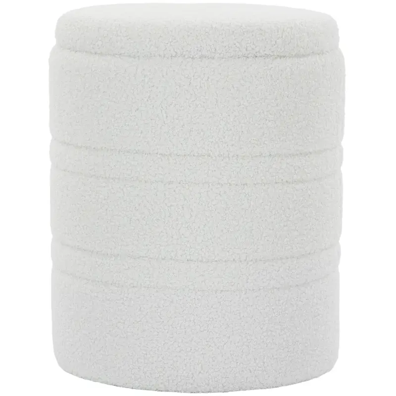 Puff de Almacenaje 33 L de Borreguito con Tapa Reversible Taburete Almacenaje Redondo para Salón Dormitorio Blanco