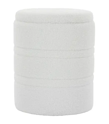 Puff de Almacenaje 33 L de Borreguito con Tapa Reversible Taburete Almacenaje Redondo para Salón Dormitorio Blanco