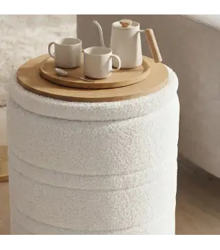Puff de Almacenaje 33 L de Borreguito con Tapa Reversible Taburete Almacenaje Redondo para Salón Dormitorio Blanco