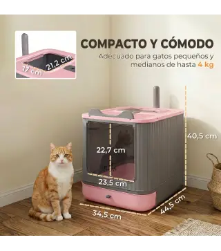 Arenero para Gatos Cubierto M con Tapa Abatible Salida Superior Pala Bolsas Desodorantes Fácil de Limpiar Rosa