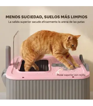 Arenero para Gatos Cubierto M con Tapa Abatible Salida Superior Pala Bolsas Desodorantes Fácil de Limpiar Rosa