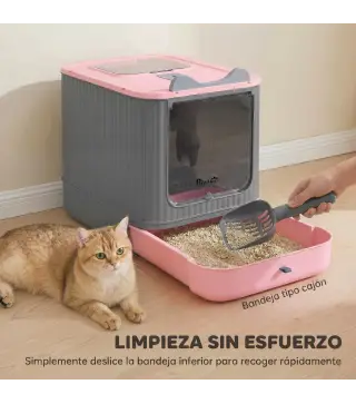 Arenero para Gatos Cubierto M con Tapa Abatible Salida Superior Pala Bolsas Desodorantes Fácil de Limpiar Rosa