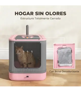 Arenero para Gatos Cubierto M con Tapa Abatible Salida Superior Pala Bolsas Desodorantes Fácil de Limpiar Rosa
