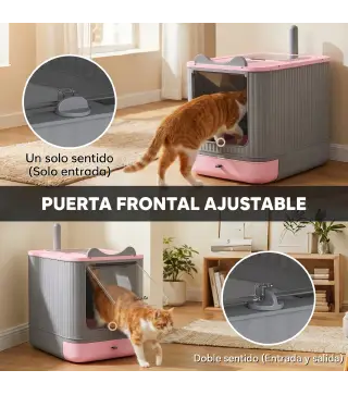 Arenero para Gatos Cubierto M con Tapa Abatible Salida Superior Pala Bolsas Desodorantes Fácil de Limpiar Rosa