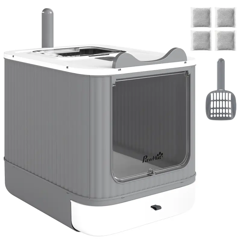 Arenero para Gatos Cubierto M con Tapa Abatible Salida Superior Pala Bolsas Desodorantes Fácil de Limpiar Blanco Arenero para Gatos Cubierto M con Tapa Abatible Salida Superior Pala Bolsas Desodorantes Fácil de Limpiar Blanco