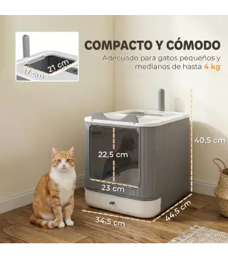 Arenero para Gatos Cubierto M con Tapa Abatible Salida Superior Pala Bolsas Desodorantes Fácil de Limpiar Blanco