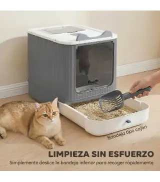 Arenero para Gatos Cubierto M con Tapa Abatible Salida Superior Pala Bolsas Desodorantes Fácil de Limpiar Blanco