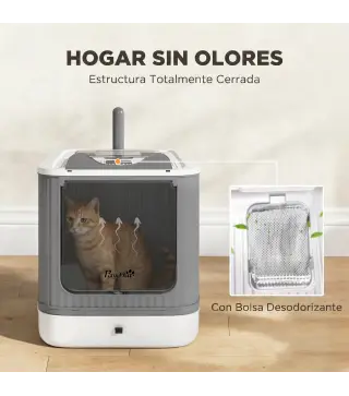 Arenero para Gatos Cubierto M con Tapa Abatible Salida Superior Pala Bolsas Desodorantes Fácil de Limpiar Blanco