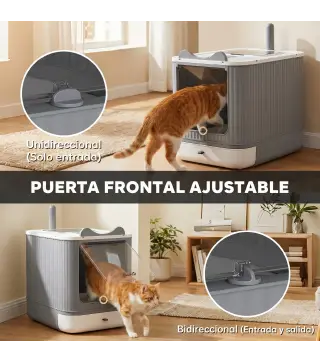 Arenero para Gatos Cubierto M con Tapa Abatible Salida Superior Pala Bolsas Desodorantes Fácil de Limpiar Blanco