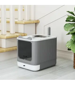 Arenero para Gatos Cubierto M con Tapa Abatible Salida Superior Pala Bolsas Desodorantes Fácil de Limpiar Blanco