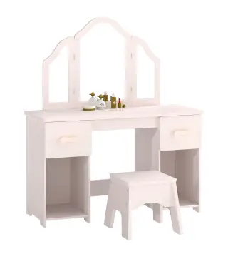 Tocador de Maquillaje Infantil con Taburete 3 Espejos 2 Cajones 7 Accesorios +3 Años Rosa