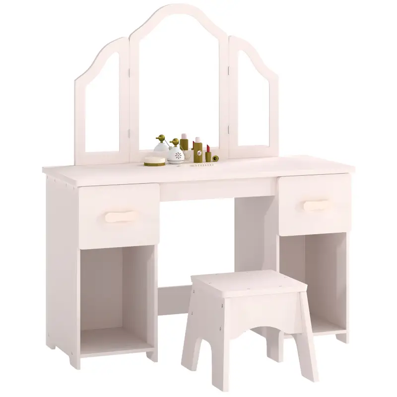 Tocador de Maquillaje Infantil con Taburete 3 Espejos 2 Cajones 7 Accesorios +3 Años Rosa Tocador de Maquillaje Infantil con Taburete 3 Espejos 2 Cajones 7 Accesorios +3 Años Rosa