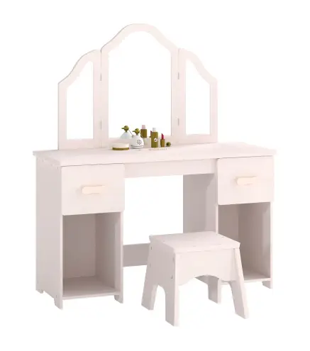 Tocador de Maquillaje Infantil con Taburete 3 Espejos 2 Cajones 7 Accesorios +3 Años Rosa