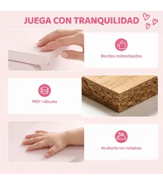 Tocador de Maquillaje Infantil con Taburete 3 Espejos 2 Cajones 7 Accesorios +3 Años Rosa