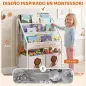Librería Infantil de 4 Niveles Estantería para Libros con 3 Estantes 2 Cajones de Tela con Diseño de León Blanco Librería Infantil de 4 Niveles Estantería para Libros con 3 Estantes 2 Cajones de Tela con Diseño de León Blanco