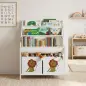Librería Infantil de 4 Niveles Estantería para Libros con 3 Estantes 2 Cajones de Tela con Diseño de León Blanco Librería Infantil de 4 Niveles Estantería para Libros con 3 Estantes 2 Cajones de Tela con Diseño de León Blanco