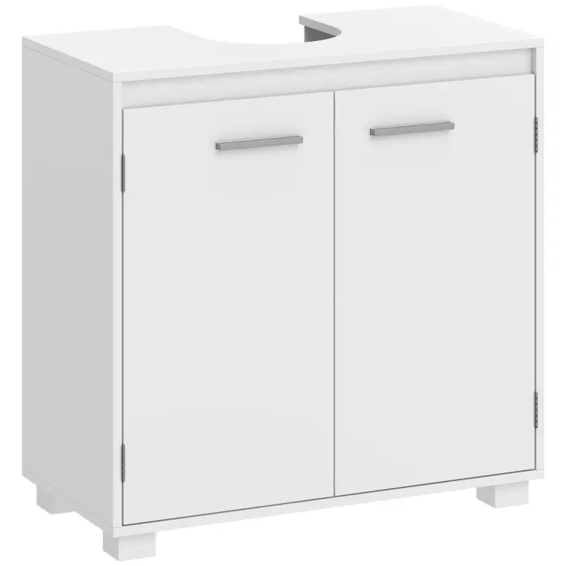 Mueble Bajo Lavabo de Baño Moderno Independiente con Recorte en U Estante Ajustable Blanco Mueble Bajo Lavabo de Baño Moderno Independiente con Recorte en U Estante Ajustable Blanco