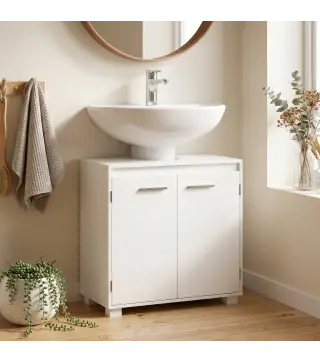 Mueble Bajo Lavabo de Baño Moderno Independiente con Recorte en U Estante Ajustable Blanco