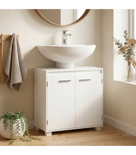 Mueble Bajo Lavabo de Baño Moderno Independiente con Recorte en U Estante Ajustable Blanco