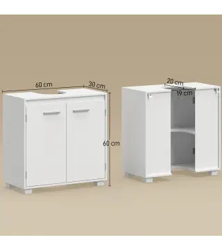 Mueble Bajo Lavabo de Baño Moderno Independiente con Recorte en U Estante Ajustable Blanco
