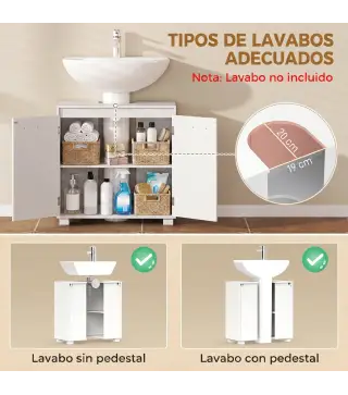 Mueble Bajo Lavabo de Baño Moderno Independiente con Recorte en U Estante Ajustable Blanco