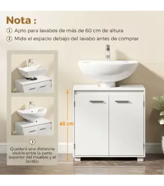 Mueble Bajo Lavabo de Baño Moderno Independiente con Recorte en U Estante Ajustable Blanco