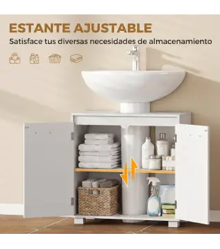 Mueble Bajo Lavabo de Baño Moderno Independiente con Recorte en U Estante Ajustable Blanco