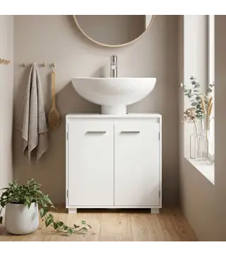 Mueble Bajo Lavabo de Baño Moderno Independiente con Recorte en U Estante Ajustable Blanco