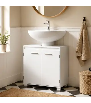 Mueble Bajo Lavabo de Baño Moderno Independiente con Recorte en U Estante Ajustable Blanco