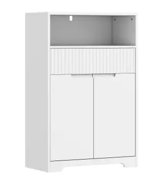 Armario de Baño Estrecho con Cajón con Frontal Acanalado Estante Abierto y Estante Ajustable 60x30x91,5 cm Blanco