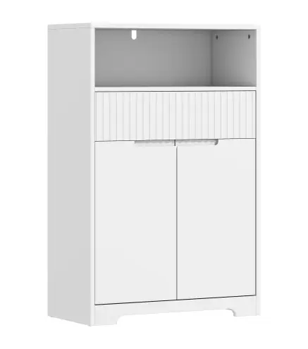 Armario de Baño Estrecho con Cajón con Frontal Acanalado Estante Abierto y Estante Ajustable 60x30x91,5 cm Blanco