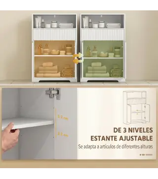 Armario de Baño Estrecho con Cajón con Frontal Acanalado Estante Abierto y Estante Ajustable 60x30x91,5 cm Blanco