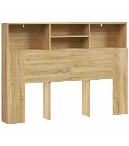 Cabecero de Cama 140 cm con Almacenaje Cabezal de Cama con 4 Compartimentos Abiertos para Dormitorio Roble