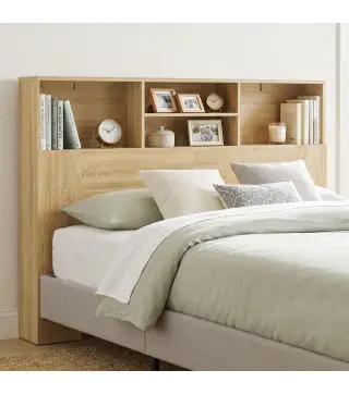 Cabecero de Cama 140 cm con Almacenaje Cabezal de Cama con 4 Compartimentos Abiertos para Dormitorio Roble