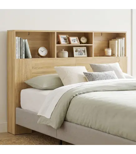 Cabecero de Cama 140 cm con Almacenaje Cabezal de Cama con 4 Compartimentos Abiertos para Dormitorio Roble